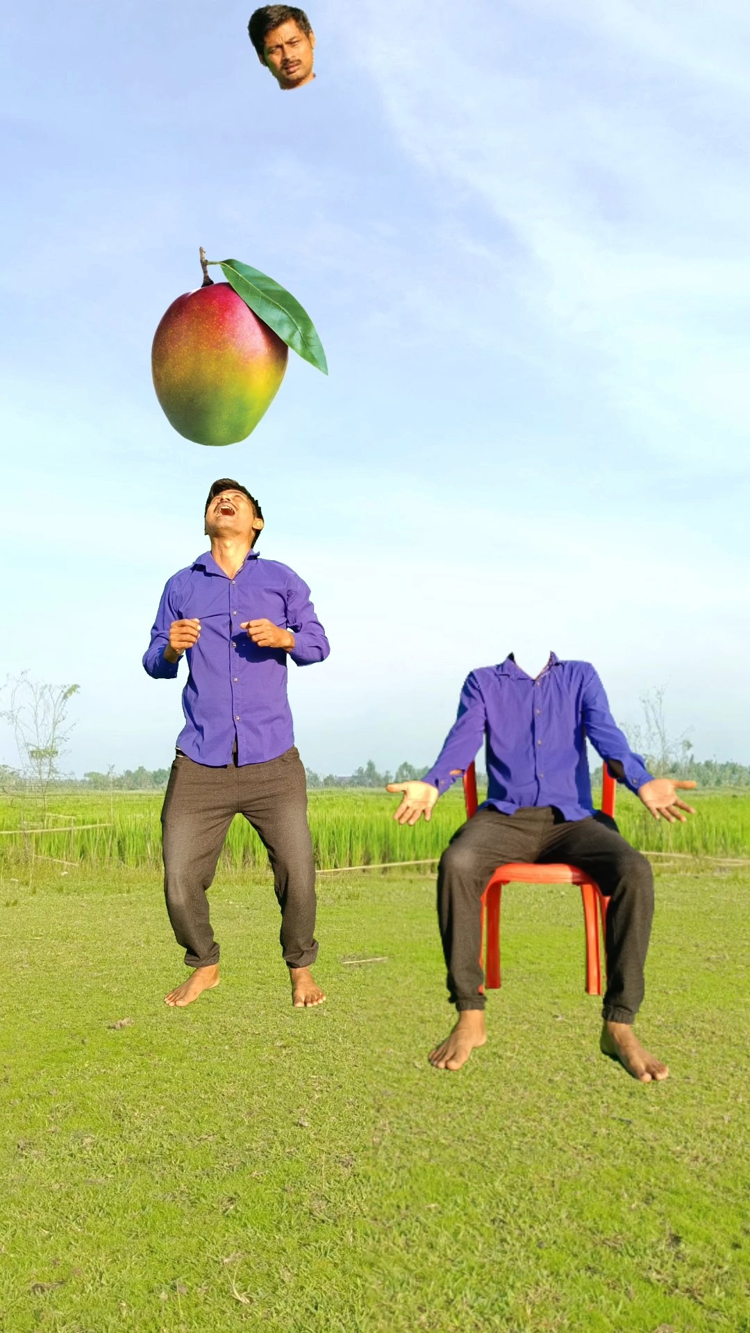 Matching twin brotherr flying body parts vs Eating mango, egg \u0026 Catching brown catt,- funny video